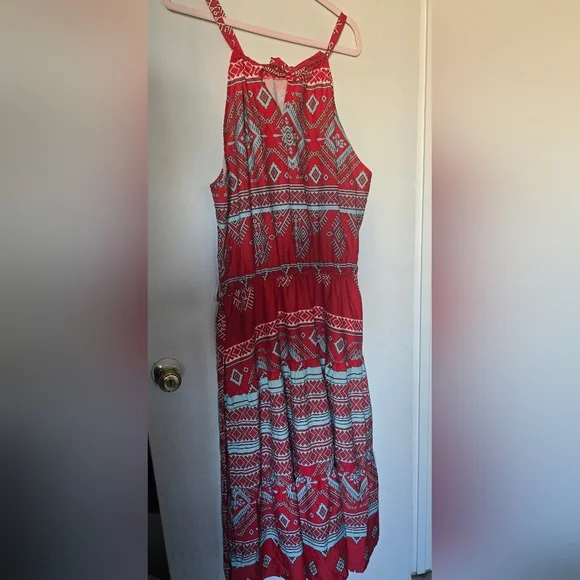 Cupshe Vibrant Red and Blue Patterned Midi Dress (B1) - Picture 4 of 9